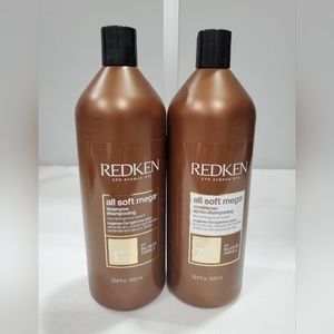 REDKEN All Soft Mega Shampoo and Conditioner - 33.8oz 1 Liter Each
